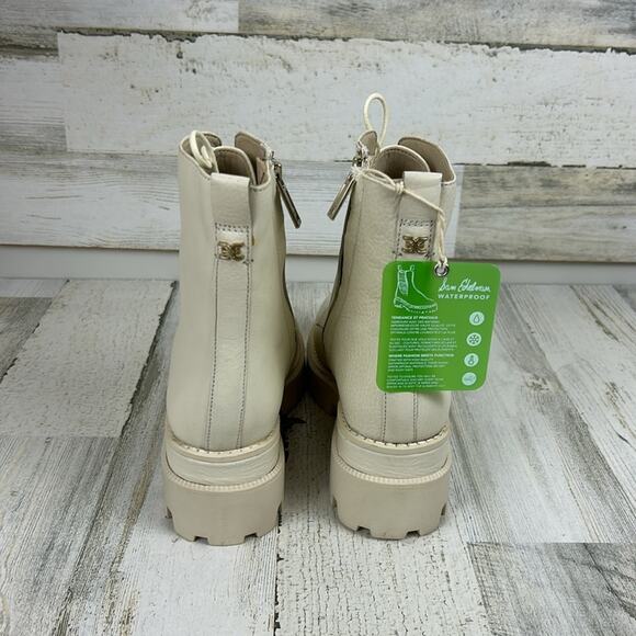 Sam Edelman womens sz 6.5M cream leather lace up chunky ankle boots - Picture 3 of 11